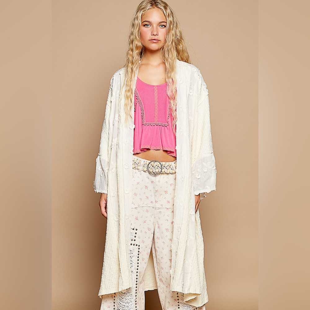 #33 New! Pol Elegant Cream Lace Kimono Duster - Picture 4 of 4